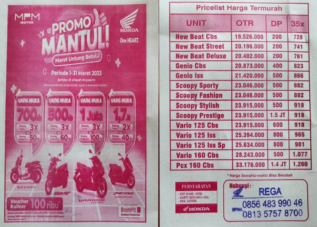 Promo brosur kredit terbaru Motor Honda Mojokerto Webportal Marketing Sepeda Motor Indonesia
