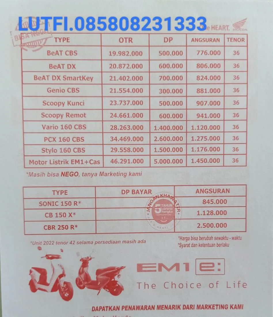 Brosur Kredit Motor Honda Nganjuk  Jawa Timur